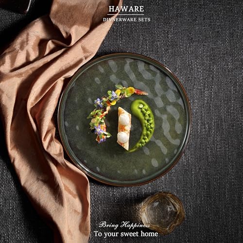 HaWare Stoneware Plates Set of 6, 7.9" Salad Plates, Reactive Glaze Ripple Ceramic Dish Set for Appetizer, Scratch Resistant, Small Dinner Plate, Microwave and Dishwasher Safe, Reactive Moss Green - Image 7