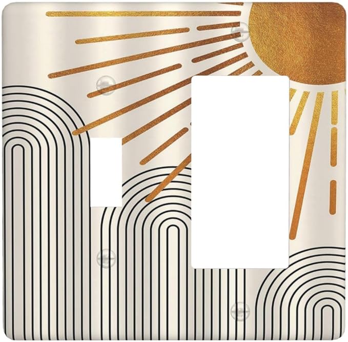 Light Switch Cover Mid Century Boho Sun Beige Minimalist Abstract 2 Gang Toggle Rocker Combo Socket Cover Wall Plates Decorative Switch Plates and Outlet Covers for Bathroom Bedroom Decor