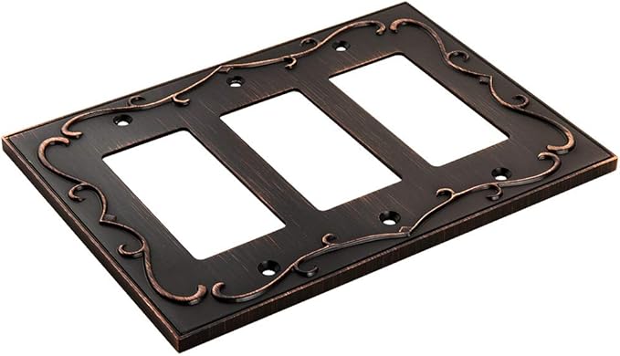 French Cabriole Decorative Wall Plate Switch Plate Outlet Cover (Triple Decorator, Aged Bronze)