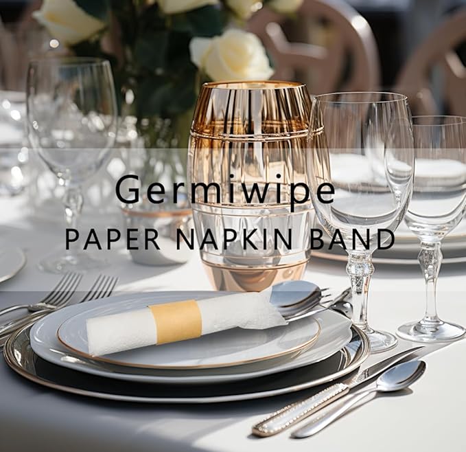 Germiwipe 500 Pcs 1.5×4.25 Inch Kraft Paper Napkin Rings - Self Adhesive Silverware Wraps Bands for Party Wedding Catering Restaurant Home Dinner Decor