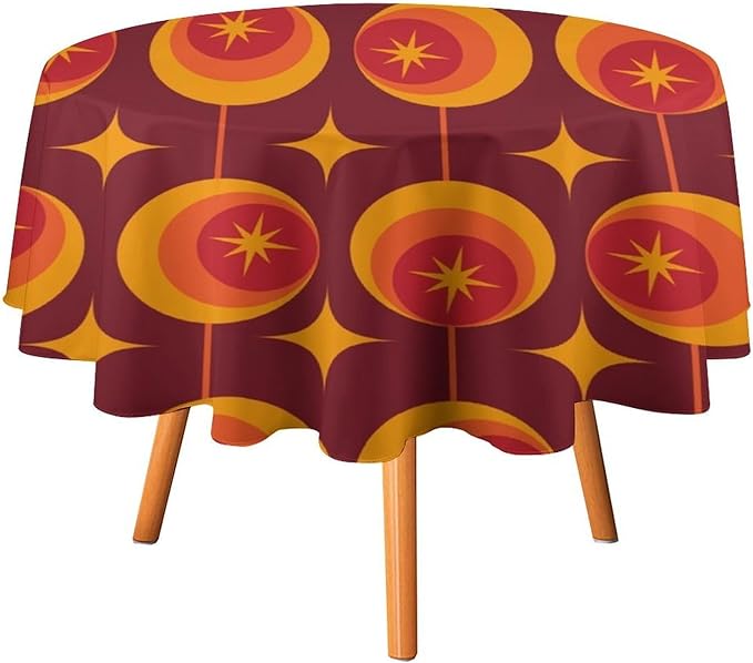 Modern Mid Century Round Tablecloth, Abstract Vintage Geometric Print Tablecloth for Home Party Dining Room Kitchen Decor 70Inch(178cm)