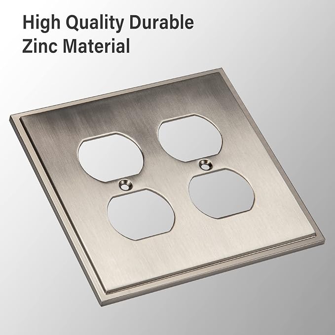 Henne Bery Soft Modern Decorative Wall Plate Switch Plate Outlet Cover (Double Duplex, Satin Nickel)