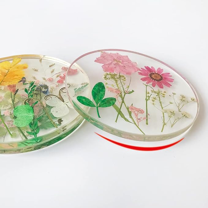 Floral Coasters for Drinks: Handmade Resin Coasters Tabletop Protection Cup Mat Round Coaster Set with Real Flower for Women Coffee Table Home Decor （Set of 6）