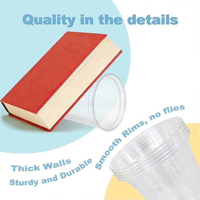 20 oz 100 Pack Disposable Clear Plastic Cups with Lids and Straws, Food Safe Bulk Iced Coffee Cups for Smoothies, Milkshakes and Other Cold Drinks
