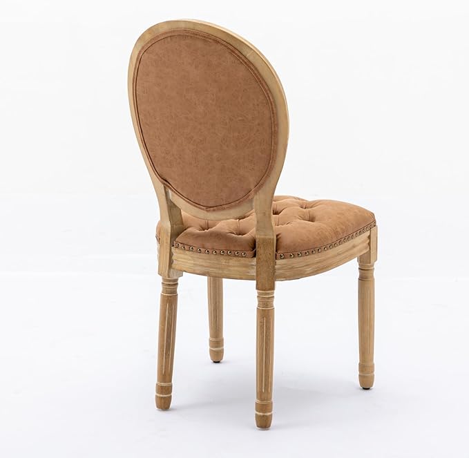 Ball & Cast French Vintage Upholstered Dining Chairs Set of 2, Button Tufted Kitchen Side-Chairs with Carved Antique Wood Frame & Nailhead Trims, PU-Leather Curved Backrest Louis Chair, PU Orange