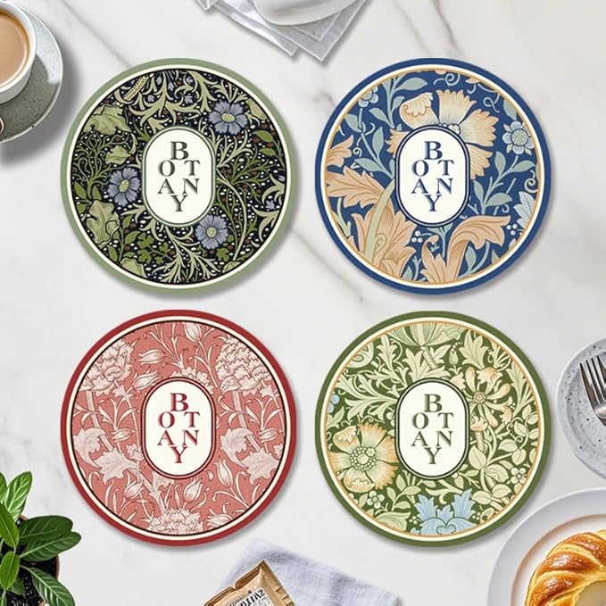 Coasters Set of 8 - Absorbent & Non-Slip Drink Coasters, Easy-Clean Rubber and Diatom Mud Cup Coaster Set for Office, Bar, Farmhouse - Thick Durable Table Protection