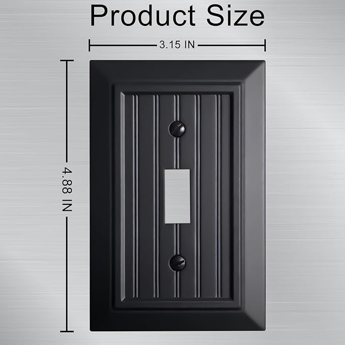 Beadboard Outlet Covers Wall Plates, Bamboo Fiber Light Switch Covers, Natural Material Electric Receptacle Decorative Switch Plate Outlet Cover Matte Black (1 Gang Toggle 4 Pack)