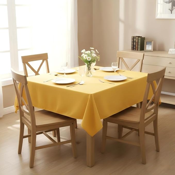 sancua Square Tablecloth - 60 x 60 Inch - Stain and Wrinkle Resistant Washable Polyester Table Cloth, Decorative Fabric Table Cover for Dining Tables, Buffet Parties and Camping, Yellow