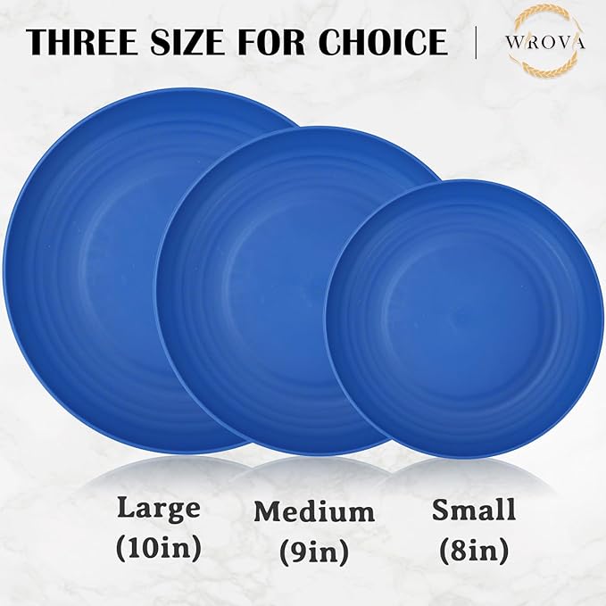 Wrova Wheat Straw Plates - 10 Inch Unbreakable Dinner Plates Set of 8 - Dishwasher & Microwave Safe Plastic Plates Reusable - Lightweight Plates for kitchen,camping (Ocean Series)
