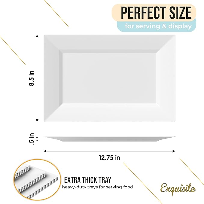 Exquisite Plastic Serving Trays For Party - 40 Pcs 12.75 Inch White Serving Platters, Plastic Trays For Food, White Tray, Food Tray Disposable Platters For Parties, Catering & Buffet
