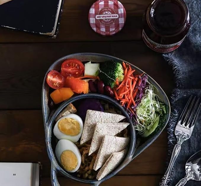 Soup and Side Bowl Plate Ceramic, Chip and Dip Divided Bowls, Anti-Soggy Cereal Bowl Bread Dipping Bowls Plates for Salad Breakfast, and Sandwich Ideal for Home and Restaurant (yellow+apricot)