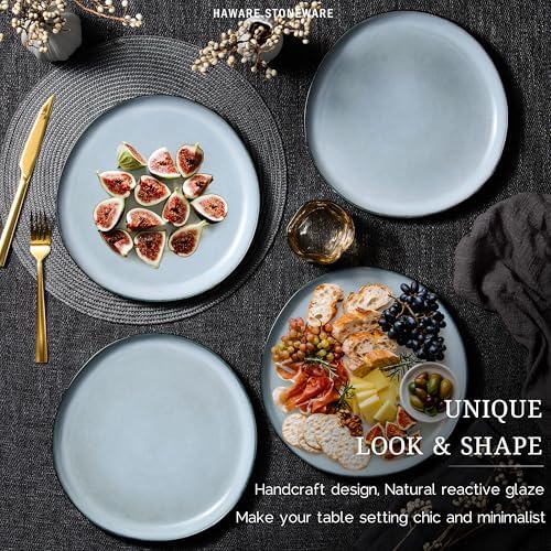 HaWare Stoneware Dinner Plates Set of 6, 10" Heavy Duty Ceramic Plates, Reactive Glaze Dinnerware for Home Restaurant, Chip and Scratch Resistant, Microwave and Dishwasher Safe, Reactive Foggy Blue - Image 3
