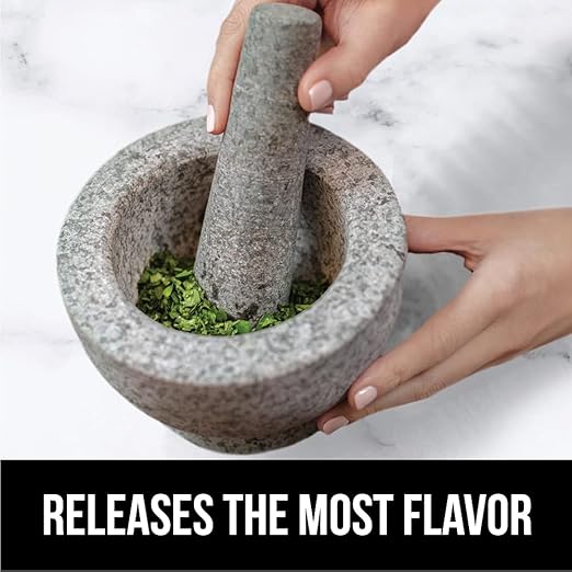 GORILLA GRIP Heavy Duty Mortar and Pestle Set with Slip Resistant Base, 100% Granite Stone Molcajete Guacamole Bowl, Grind Seeds, Garlic, Herb, Kitchen Muddler, Christmas Gifts for Chefs, 1.5 Cup Gray