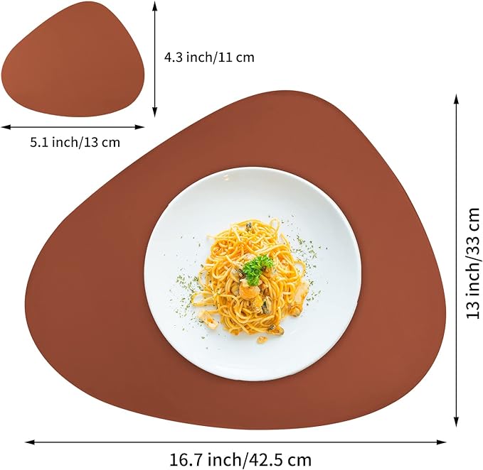 Faux Leather Fall Placemats Set of 6 Wipeable Washable Place Mats for Round Table Table Mats for Kitchen Dining Patio, Heat Resistant Easy to Clean Oval Brown Placemat