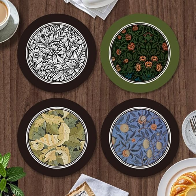 Coasters Set of 8 - Absorbent & Non-Slip Drink Coasters, Easy-Clean Rubber and Diatom Mud Cup Coaster Set for Office, Bar, Farmhouse - Thick Durable Table Protection
