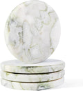 Koville Marble Coaster Set of 4, Round White Coasters, 4" Cup Coasters for Drinks, Heat Resistant Coaster for Coffee Table Home Office Bar Decor(Bianco Palomino)