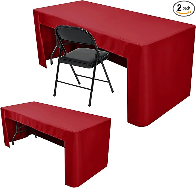 Nasitos 2 Pack 8ft Tablecloth Fitted Red Trade Show Table Covers-Open Back Christmas Tablecloth Washable Fabric Table Cloth for Craft Show, Events, Vendor Booth