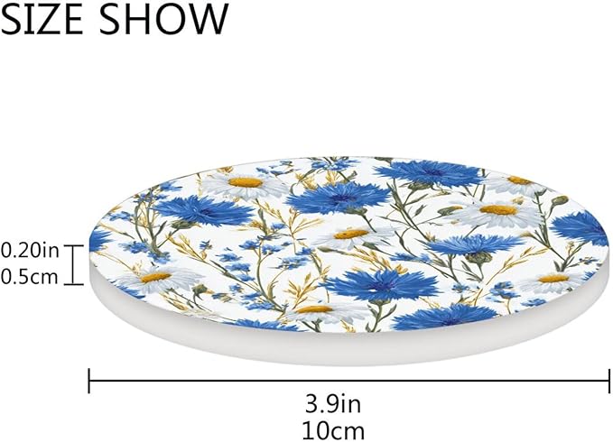 Coasters for Drinks Coaster Drink Set Decorative Coffee Table Desk Cup Mat Spring Cute Cork Bar Backing Round Home Decor Blue and White Daisy39