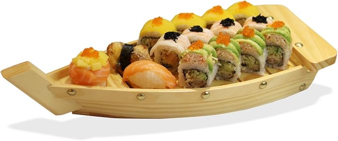 Kichgather 16.5“ Wooden Sushi Serving Tray Boat Plate for Restaurant or Home