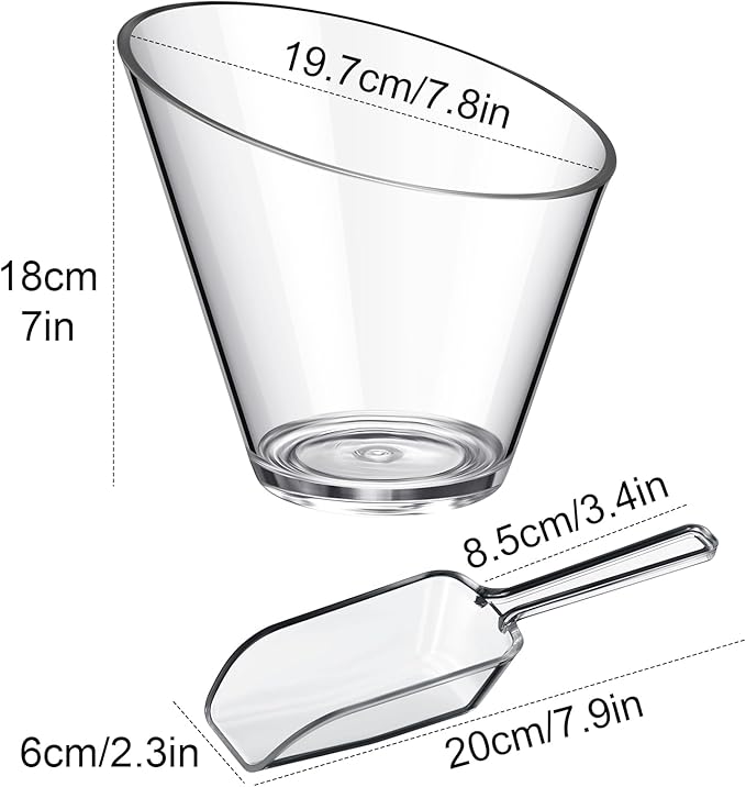 Sawysine 12 Pcs Acrylic Clear Serving Bowls with Plastic Kitchen Scoops Salad Serving Bowls Popcorn Scoops Angled Candy Bowl for Salad Cooking Parties(1.8 L)