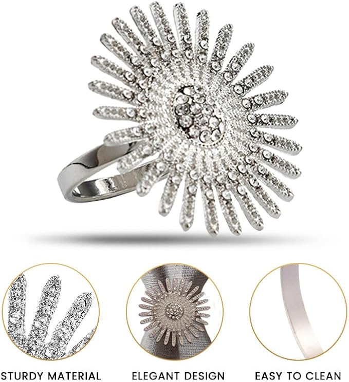 Decozen Set of 16 Silver Napkin Rings in Elegant Stone, Festive, Table Decor Setting for Holiday, Wedding, Birthday, Kitchen, Home Decor, Housewarming Gift - Mothers Day Decorations