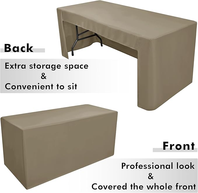 Nasitos 2 Pack Fitted Taupe Tablecloth for 4 Foot Tables - Open Back Folding Table Cover Washable Fabric Tablecloths for Trade Show, Craft Show, Events, Vendor Booth