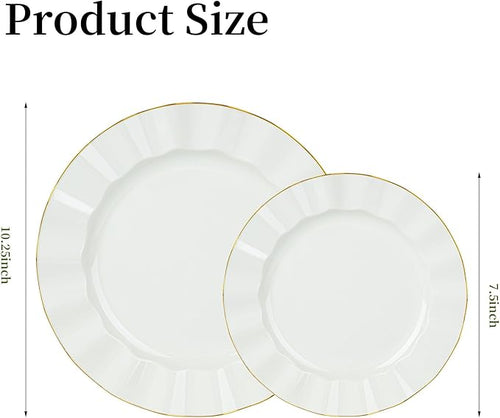 120PCS Ivory White Plastic Plates, Heavy Duty Disposable Party Plate with Gold Rim, Fancy 60 Dinner & 60 Dessert Plates for Parties and Wedding