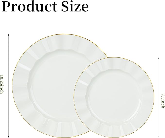 72PCS Ivory White Plastic Plates, Heavy Duty Disposable Party Plates with Gold Rim, 36 Dinner and 36 Dessert for Parties and Wedding