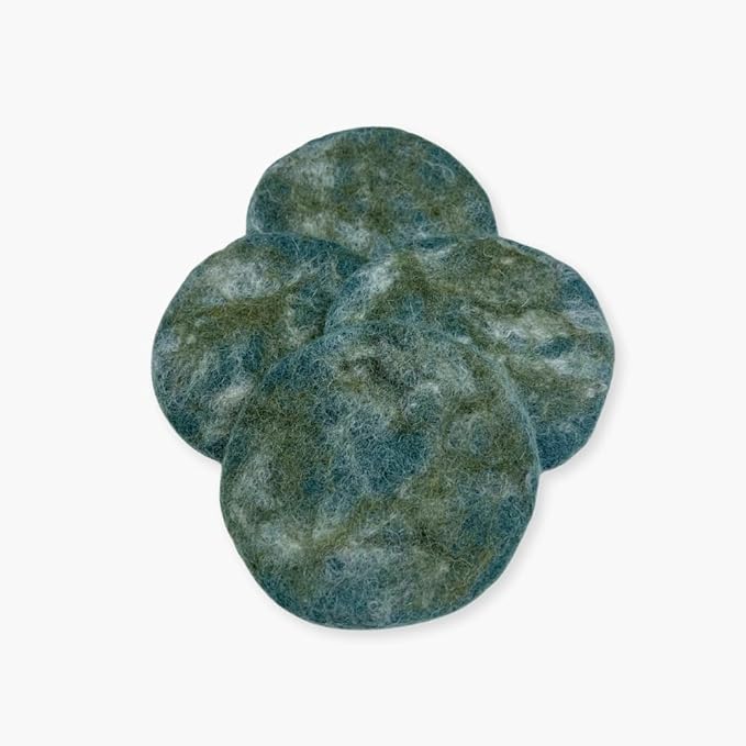 Humble Hilo Handmade Felt Coaster, 3.9 inches, Set of 4 (Thin Green Marbelized)