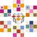 MAYCARI Contrasting Color Cartoon Flower Coasters Set of 6 Cork Backed Checkered Flower Coasters with Metal Holder Ceramic Surface Drink Cup Mats for Tabletop Protection Desk Decoration Birthday Gifts