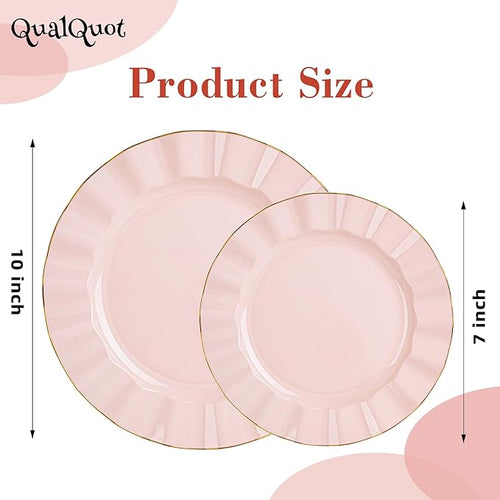 120PCS Blush Pink Plastic Plates, Heavy Duty Disposable Party Plates with Gold Rim, 60 Dinner and 60 Dessert for Parties and Wedding