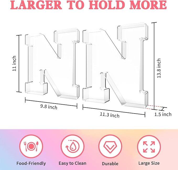 13.8" Acrylic Letter Charcuterie Tray, Charcuterie Letters Fillable Box for Food, Reusable Serving Cake Candy Dish Display Tray for Birthday Anniversary Party Decoration (Letter N)