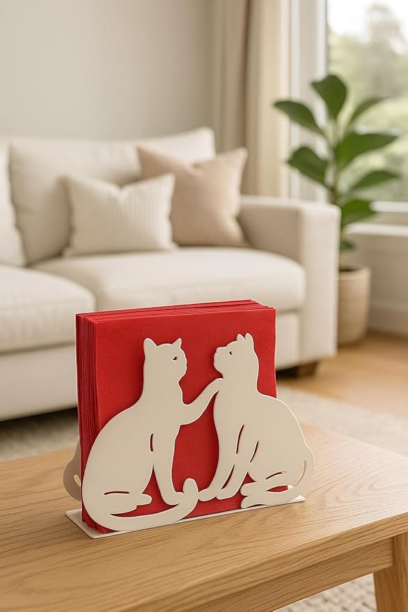 Mango Steam Tabletop Napkin/Tissue & Letter Holder For Home, Kitchen, Restaurants (Cat, White)