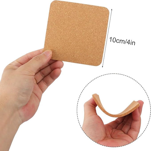 130 Pieces 4 x 4 Inch Cork Coasters for Drinks, 100 mm Square Cork Coasters, Non-Slip, Heat-Resistant, Absorbent & Reusable, Perfect for DIY Crafts and Home Tabletop Decoration