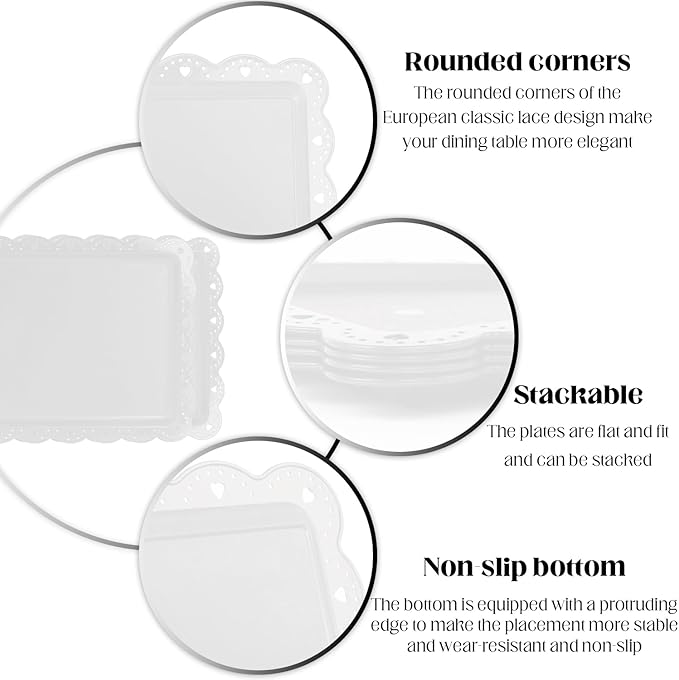 Plastic Serving Trays,24 Pack Rectangle Serving Platters Decorative Serve Tray Dessert Table Tray,15"x10" Rectangle Platters, Decorative Dessert Table Trays, Cake, Cookie Catering Plates(White)