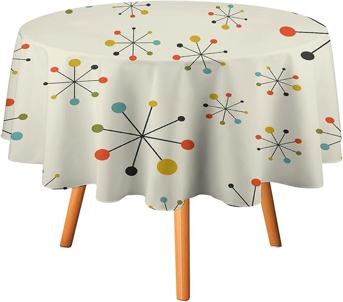 Medieval Round Tablecloth, Boho Mid Century Abstract Modern Retro Colors Pattern Tablecloth for Home Party Dining Room Kitchen Decor 60Inch(152cm)