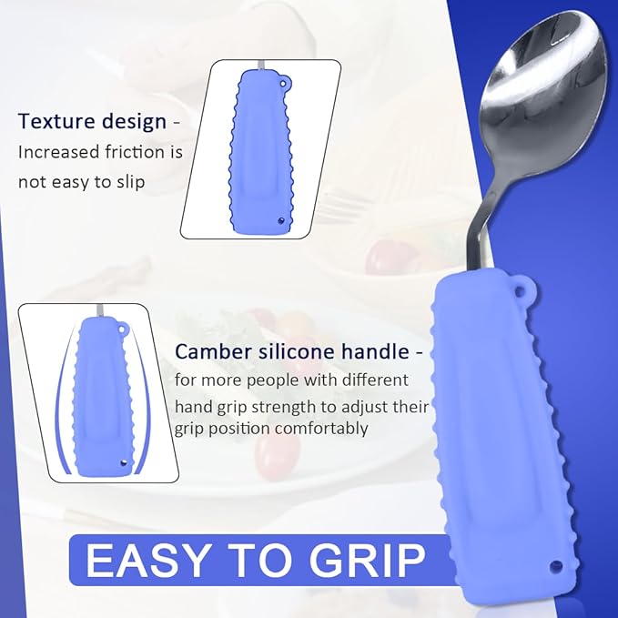 Adaptive Weighted Silverware Utensils Angled Spoon for Hand Tremors Parkinsons,Weighted Utensils with Non-Slip Easy Grip Handles for Independent Eating(Left Hand,Purple,Pack of 1)