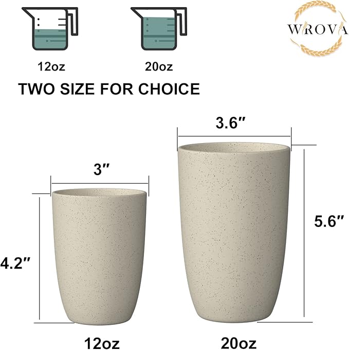 Wrova Wheat Straw Cups 6 PCS Good Alternative to Plastic Reusable Cups 12 oz Unbreakable Drinking Cup Reusable Dishwasher Safe Water Plastic Glasses Beige