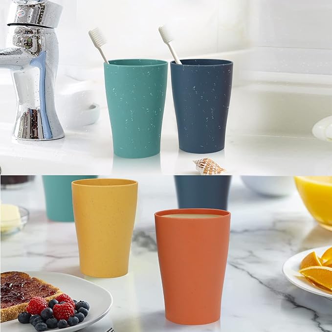 Homienly Stackable Drinking Glasses Set Wheat Straw Shatterproof Cups | Unbreakable Kitchen Cups for Kids & Adults | Reusable, Dishwasher Safe for Party, Outdoor (8 oz, Small)