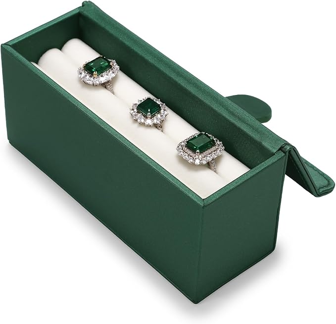 Oirlv Travel Rings Storage Box: Compact Multi-Ring Organizer Case, Premium Leather & Velvet Lined for Tangle-Free Protection, Portable Jewelry Case for Weekend Trips & On-the-Go(Green)