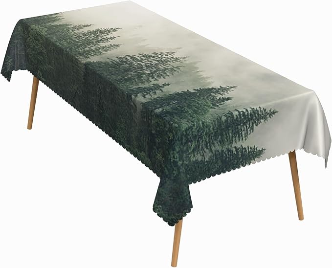 54x78 Inch Nature Scenery Rectangular Tablecloth Foggy Wild Forest Mysterious Secret Realm Table Cloth Waterproof Durable Table Cover for Home Game Room Banquet Picnic Outdoor BBQ Decor