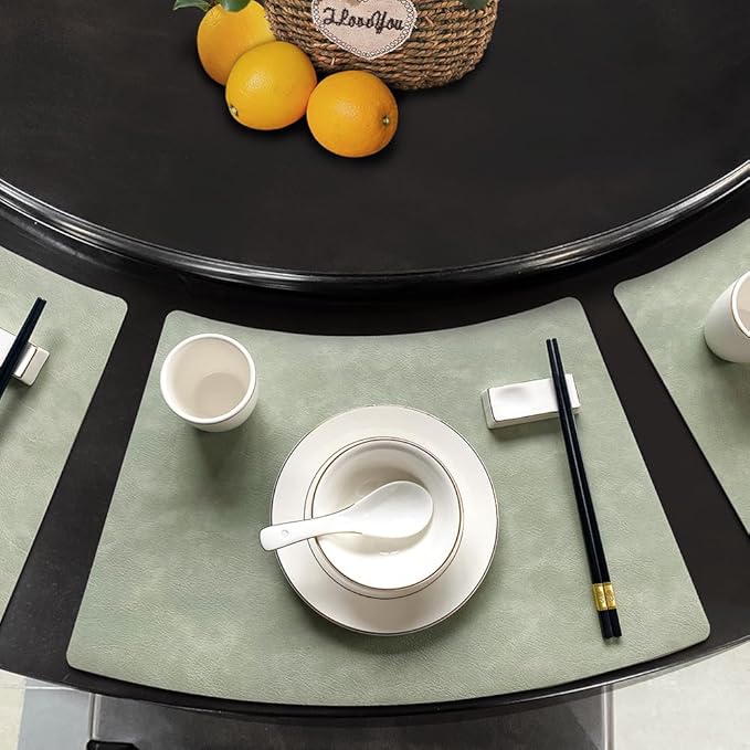 Leather Round Table Washable Placemats, Thick Faux Leather Heat Resistant Wedge Table Placemat, Waterproof Non-Slip Easy to Clean Place mat for Kitchen Coffee Dining Room Table Set of 6