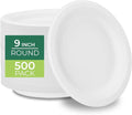 Freshware Paper Plates - Disposable 9" Plate, 500-Pack Biodegradable Sugarcane Dinner Plates - Heavy Duty Dinnerware for Hot Food - Microwave & Freezer Safe, Stackable Dinnerware