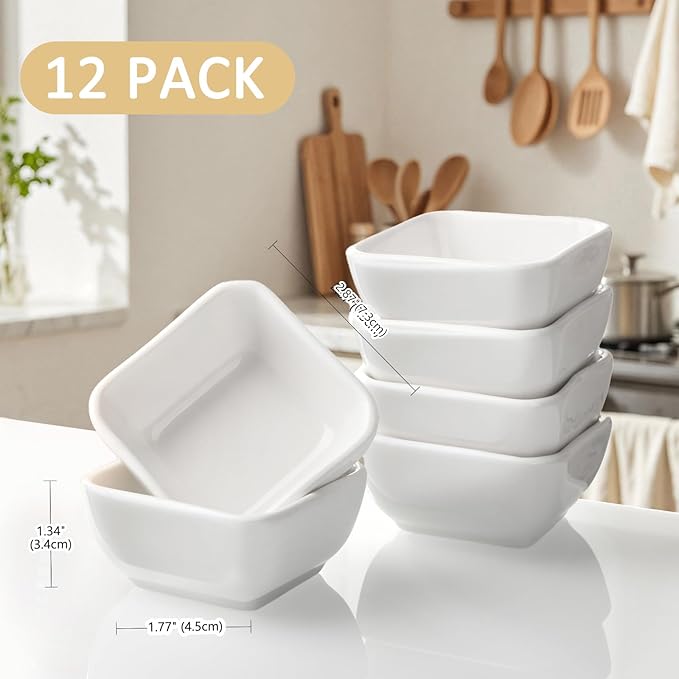 12 Pack 3 oz Ceramic Soy Sauce Dish, 3 Inch Dipping Bowls for Sushi, Asian Cuisine, Small Sauce Dishes, Dishwasher Safe