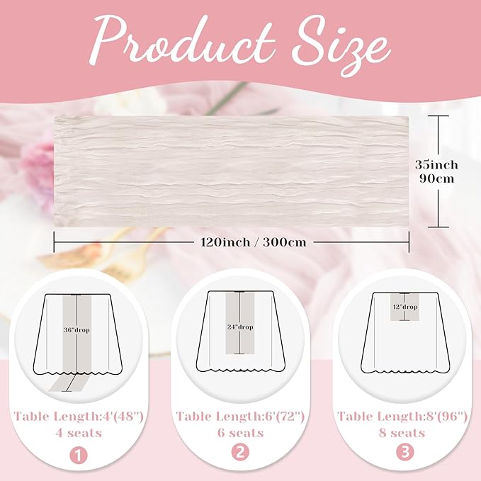 Ivory White Table Runner, 10 Ft 120 in Cheesecloth Table Runner, Spring Rustic Table Runners for Wedding, Party, Bridal Shower, Boho Table Runners for Valentines Day and Easter