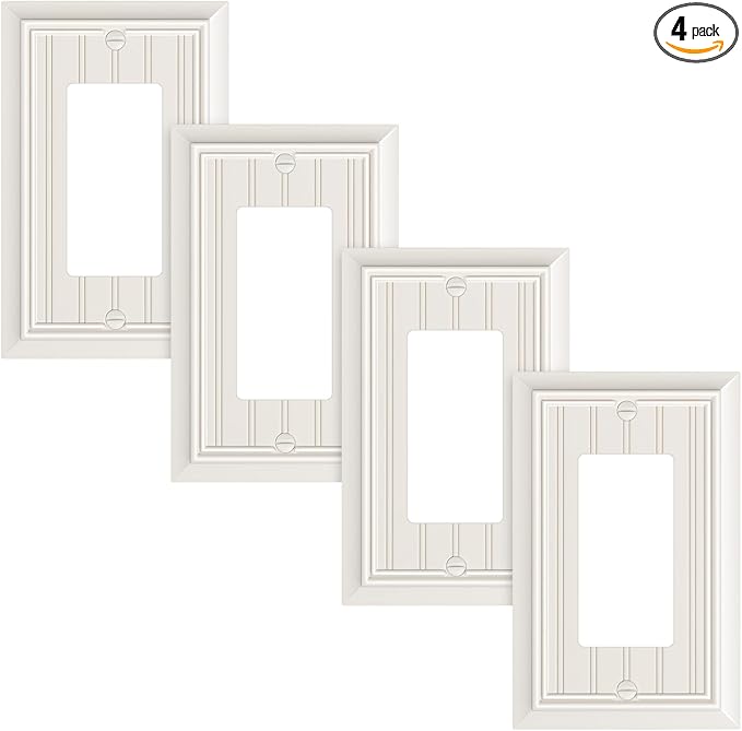 4-Pack Classic Beadboard Decorator Wall Plate Cover, Light Almond Decorative Switch Plates and Outlet Covers, Durable Natural Bamboo Fiber Wall Plates for Electrical Outlets, Receptacle, GFCI Outlet