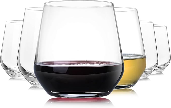 Chouggo Stemless Wine Glasses Set of 6, Hand Blown Premium Crystal Square Red White Wine Glass - Gifts for Women, Men, Wedding, Anniversary, Christmas, Birthday - 15Oz