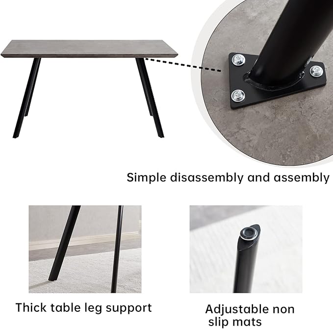 ZckyCine 46.5" Modern 5-Piece Kitchen Table Set Rectangular Wood Dining Table with 4 Upholstered Leather Chairs