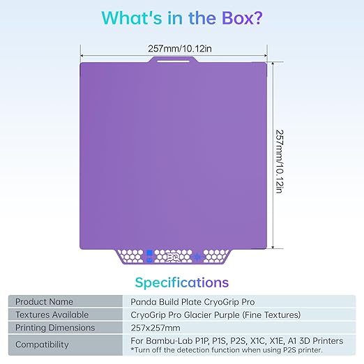 BIQU CryoGrip Pro Glacier Purple Compatible with Bambu-Lab P1S/P1P/P2S/X1C/X1E/A1 3D Printers 257x257MM Panda Build Plate Double Sided Upgrade Removable Surface Platform