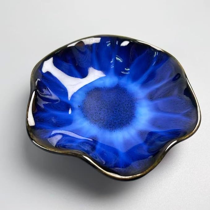 Jewelry Dish Tray - Ceramic Trinket Tray for Rings, Keys, Earrings | Decorative Key Bowl for Women, Gift for Friends, Sisters, Daughter, Mother, Lotus leaf shap, Jewelry Trays (Deep Blue)